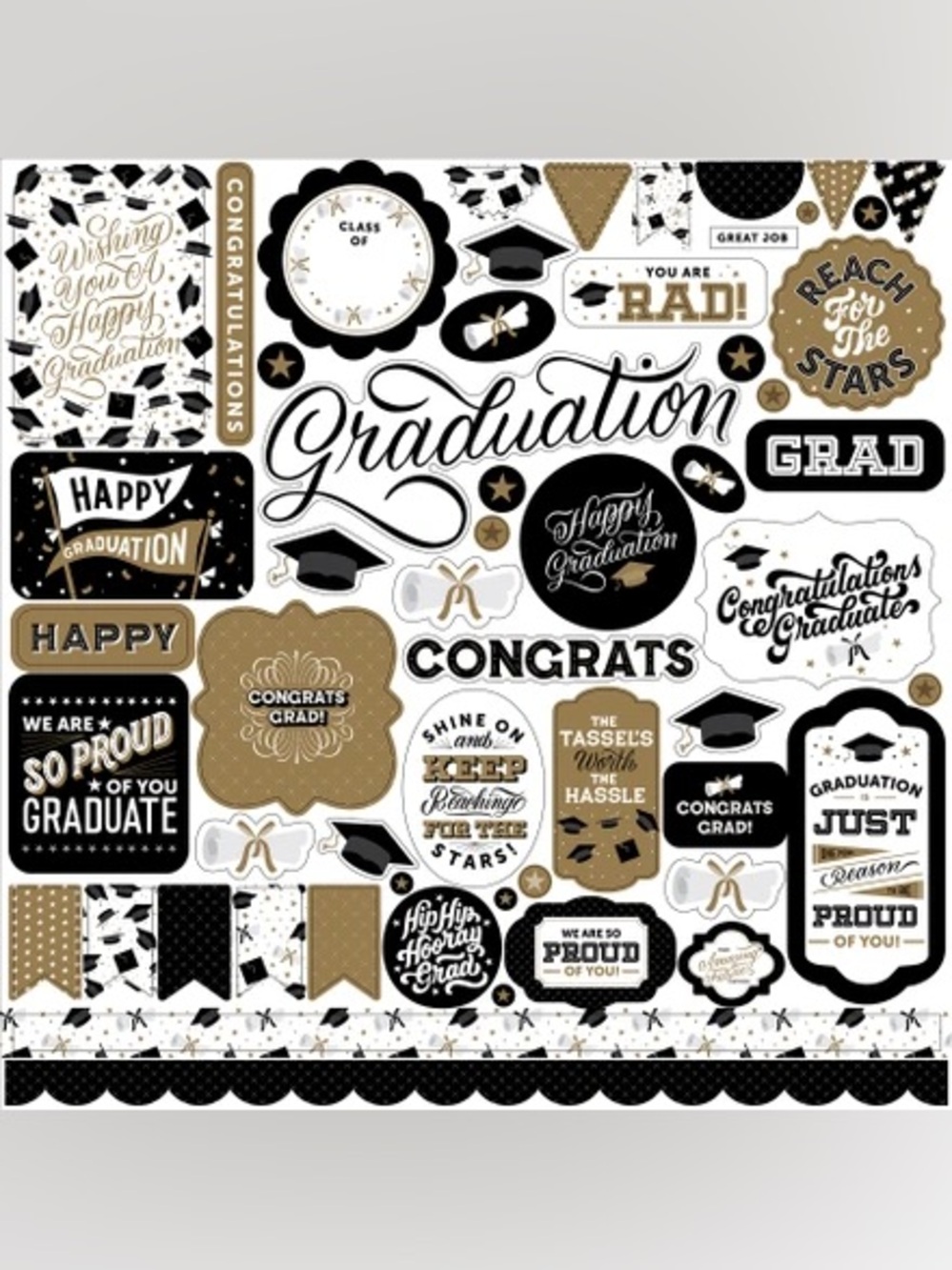 Echo Park Graduation 12x12 Sticker Sheet Black Gold👩‍🎓🖤